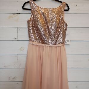Christina Wu Celebration Rose Gold Sequin Bodice Blush Chiffon Formal Dress